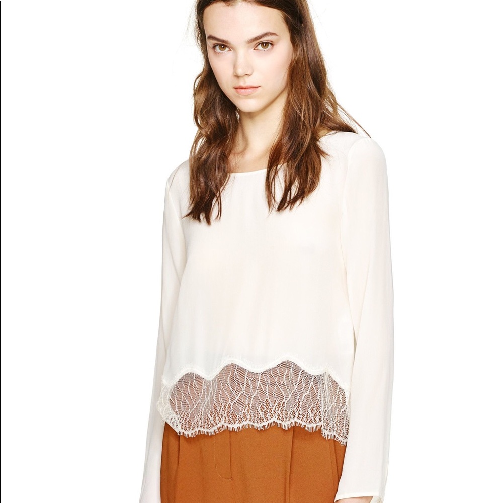 Aritzia Wilfred White ‘Desaix’ Silk & Lace Blouse